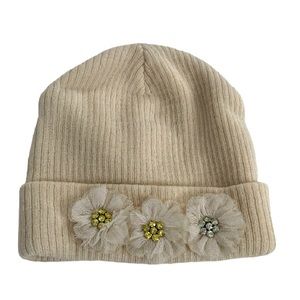 MIXIT Embellished Flower Knit Beanie Winter White